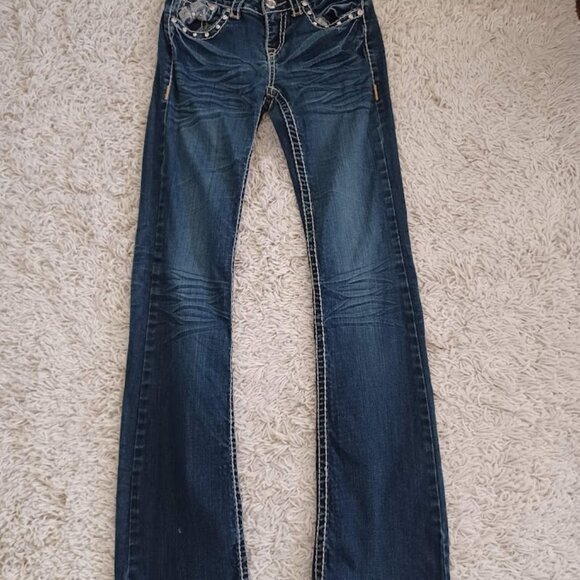 LA Idol USA Women’s Bootcut Jeans Sz 5 W29 L34 Rhinestone Bling Pockets Y2K READ - Picture 4 of 9